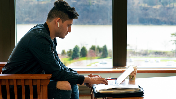 Student using a laptop